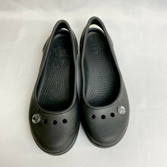 CROCS Jayna Black Slingback Ballet Flat Sandals Size Youth Junior 5 US7 - Picture 3 of 8